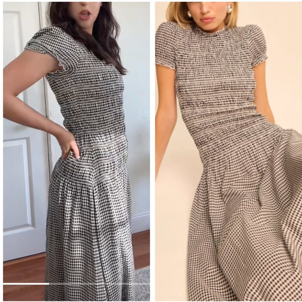 Reformation Kira Black and White Gingham Midi Dress